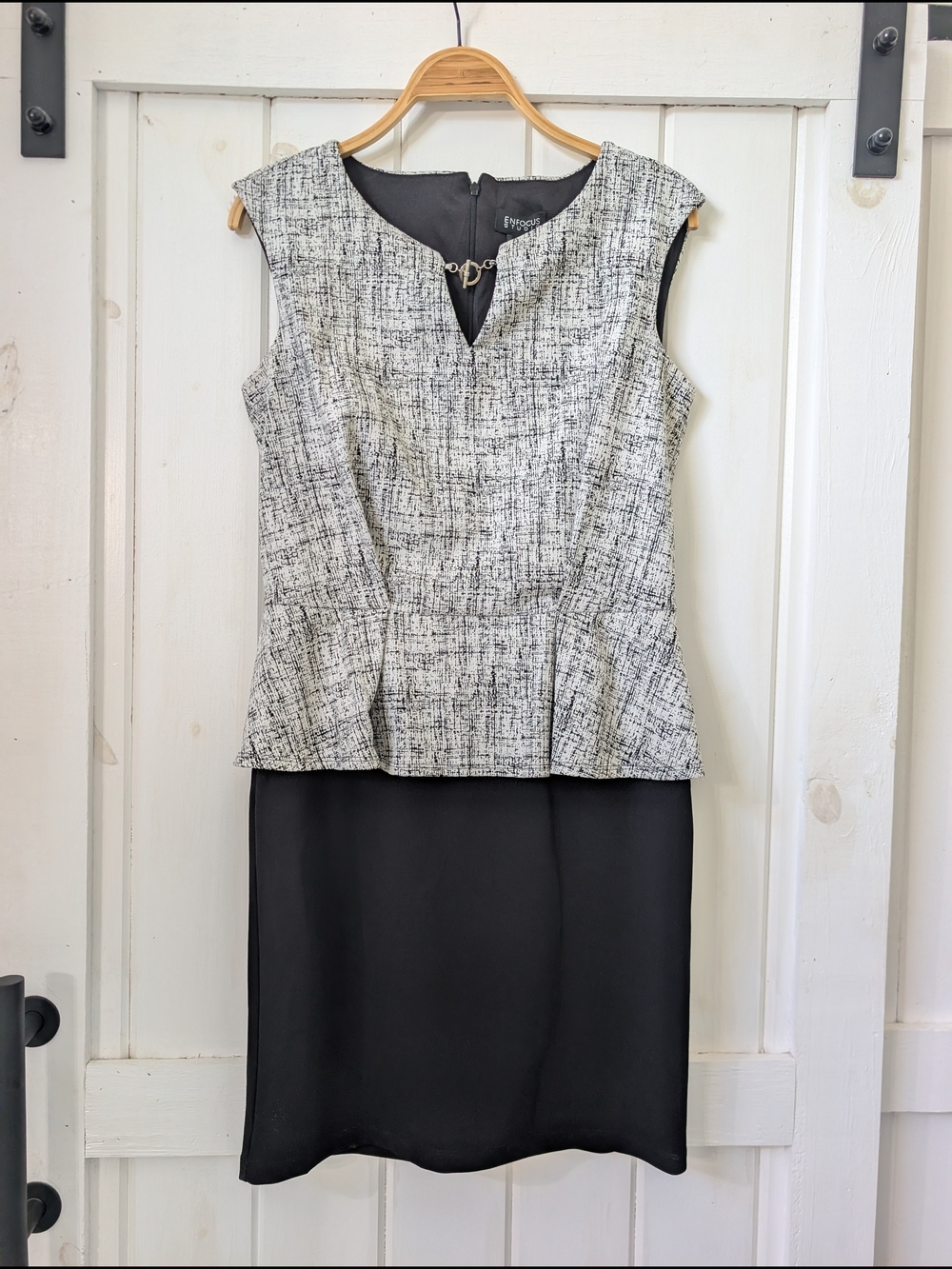Enfocus Studio peplum midi dress Black + White Size 12